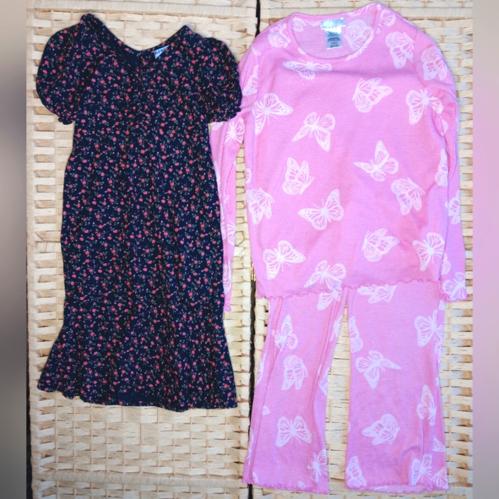 Girls Lot Pajamas Dress Floral Butterflies Large 14